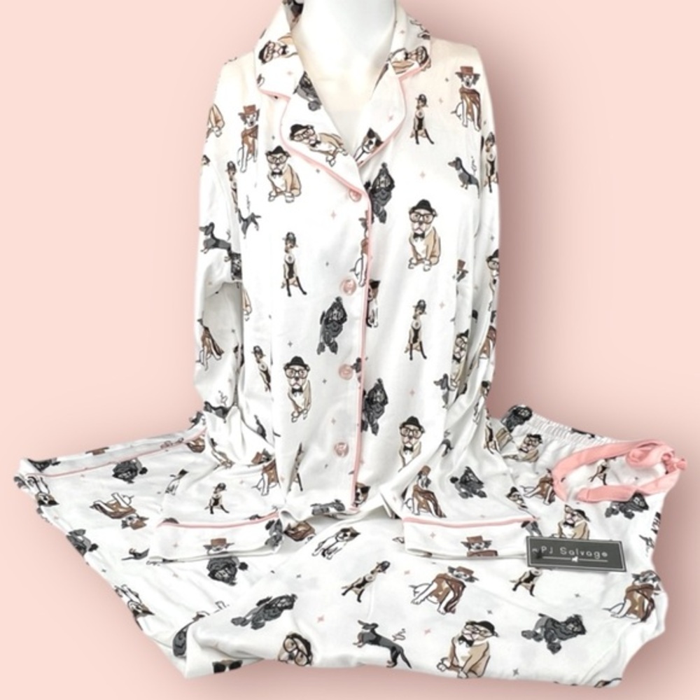 PJ Salvage - ‘Mixed Doggie Breeds - white’ SOFT Pajama Set SZ:S,M,L,XL NWT Firm!